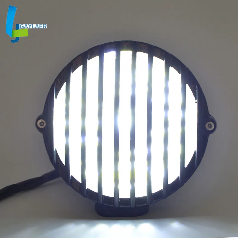 

4-7/8'' 35W Motorcycle Headlight Gross Black LED Old School Custom Finned Grill Scalloped Headlamp Fog Light for Harley