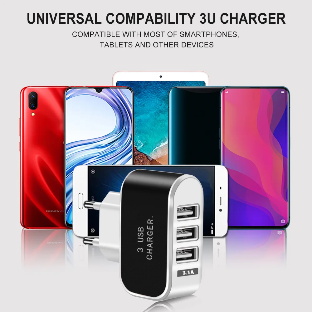 

USB Charger 3 Ports 5V 2A Travel USB Wall Power Adapter EU US Plug Charger For Huawei Mate 20 Lite P20 iPhone X 7 Phone Chargers