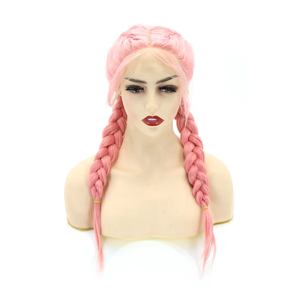 Парики BTWTRY для женщин с двойными косами розовые синтетические заплетением