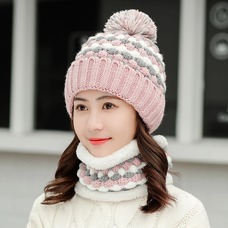 Женская шапка осенняя и зимняя Корейская версия плюс бархатная Толстая вязаная