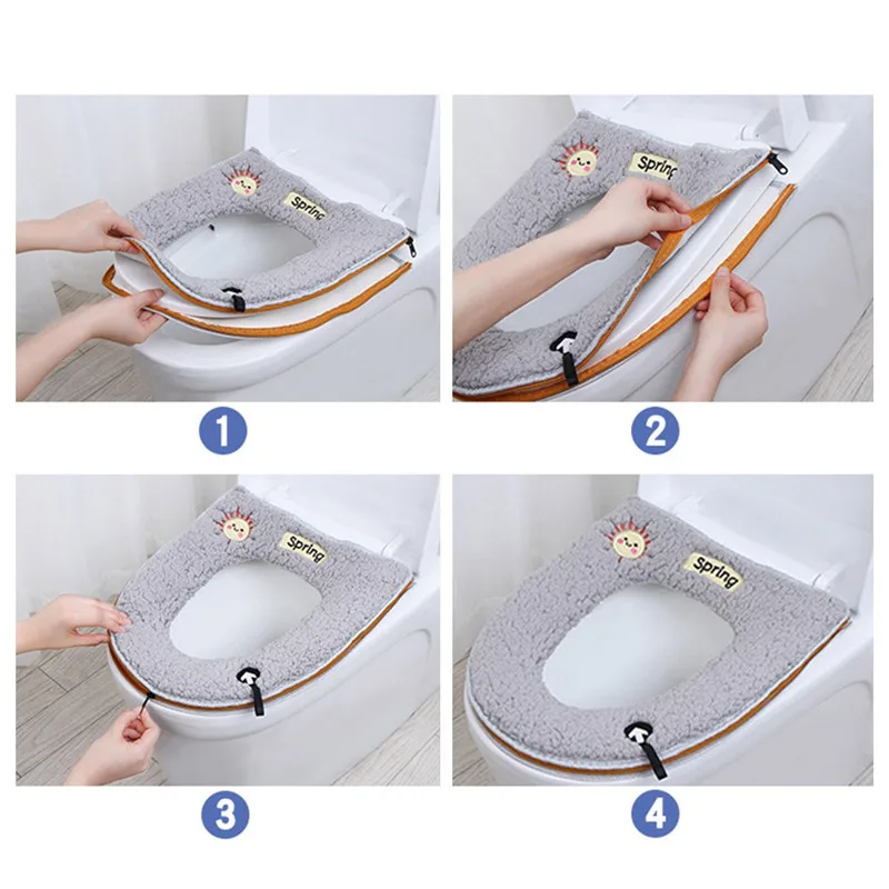 Бытовой зимний плюшевый коврик на сиденье унитаза молния с ручкой набор