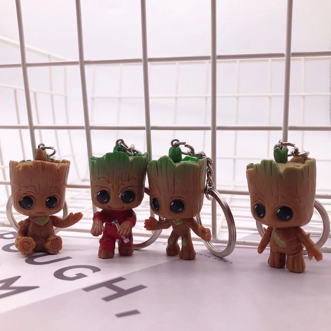 

Disney Marvel Keychain Guardians of the Galaxy Cartoon Tree Person Groot Doll Keyring Couple Car Key Chain Children's Toy Gift