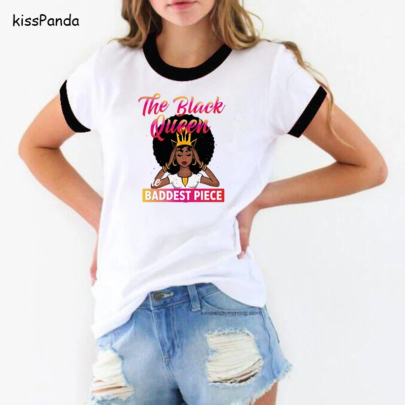 Женская футболка с принтом Melanin Poppin черная в африканском стиле вьющимися