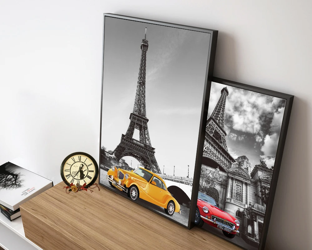 Настенный постер на холсте с изображением башни пейзажа современного автомобиля