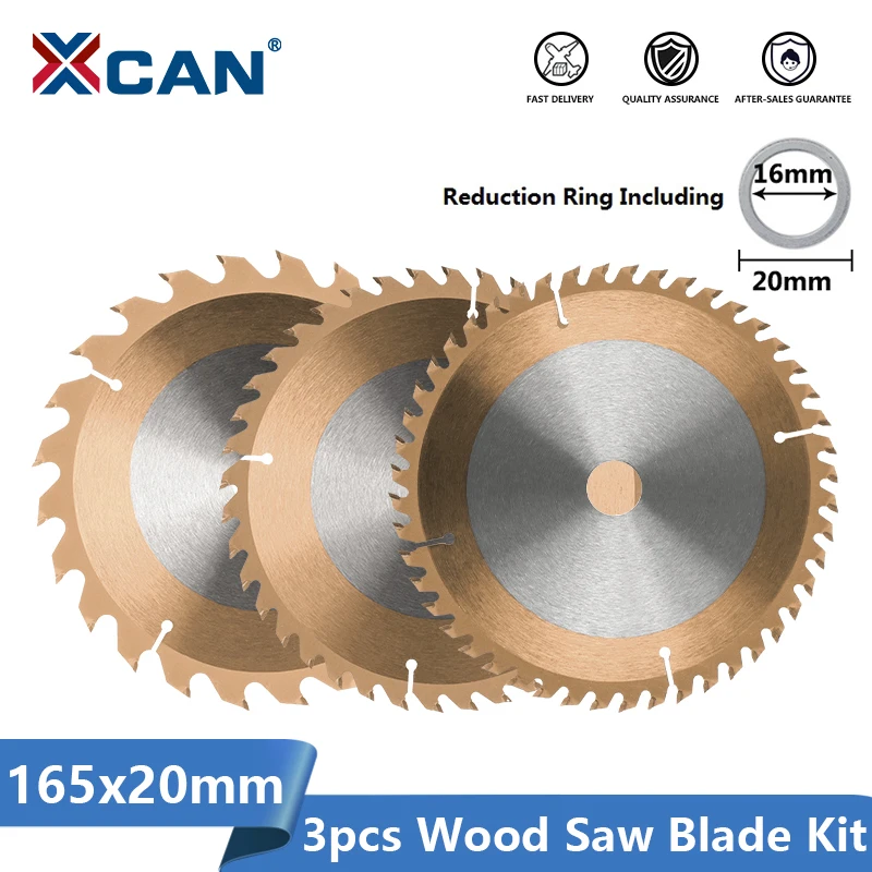 XCAN 3pcs 165mm Circular Saw Blade 24T,40T,48T TiCN Coated TCT Saw Disc For Cutting Wood Plastic Acrylic Wood Cutting Disc