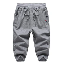 mens shorts cotton 34 jogger capri pants casual drawstring zipper pockets elastic waist