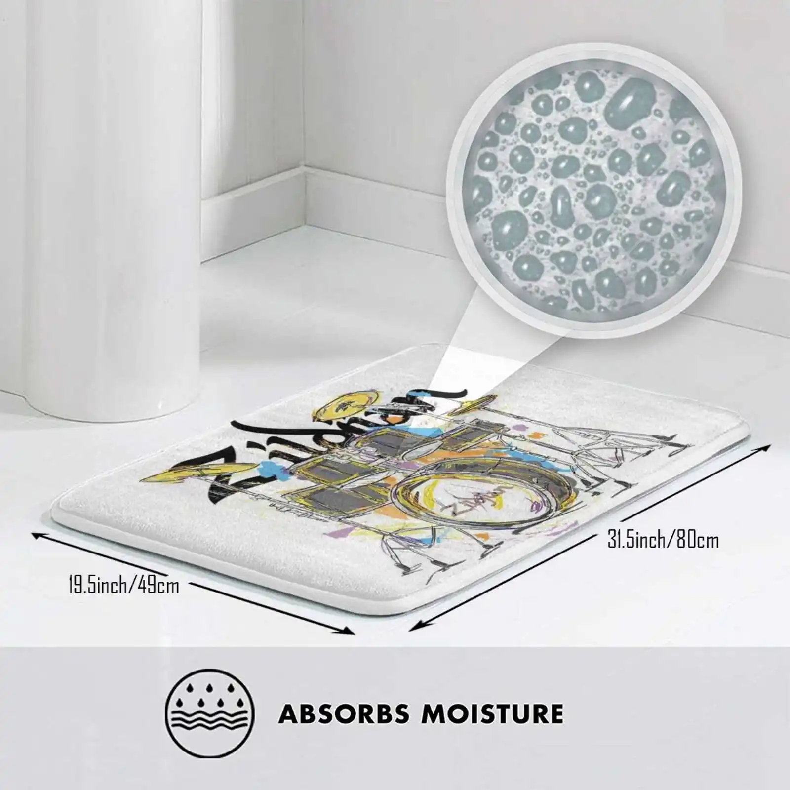 Zildjan Drums Illustration Art Soft House Family Anti-Slip Mat Rug Carpet Music Punk Pearl Drum Kit Set | Дом и сад