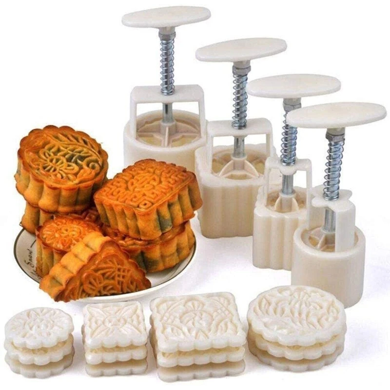 

Mid-Autumn Festival DIY Hand-Pressure Moon Cake Mould With 12 Pcs Mode For 4 Set