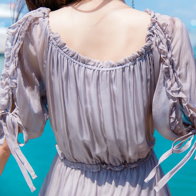 

New ~ 2021 summer new silk dress, irregular skirt with ear edge, medium length beach skirt