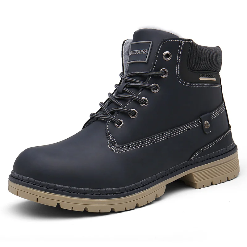Blue Men Snow Boots With Fur Winter Warm Outdoor Shoes Mens Sneakers Non-slip Rubber Ankle Boots Waterproof Botas De Hombre Warm Shoe - Цвет: Blue