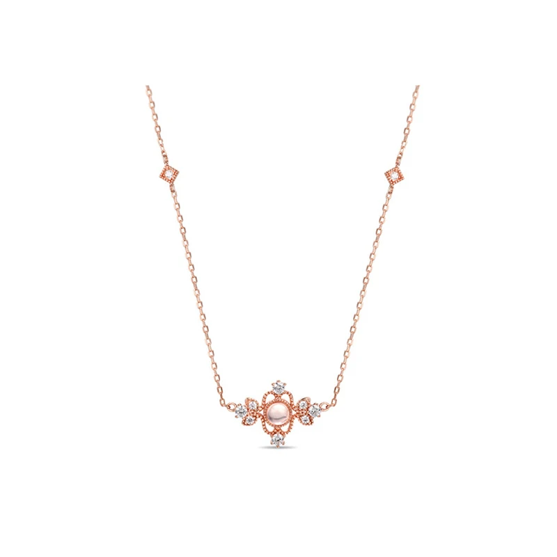 

Natural pink crystal hibiscus stone necklace 210329-65