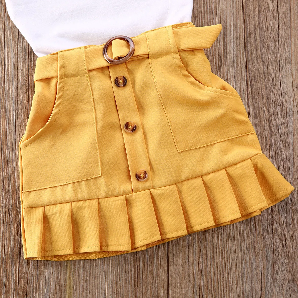 

2PCS Toddler Kids Baby Girl Clothes Sets Sleeveless Solid Vest Romper Yellow Pleated Skirt Summer Outfit Set