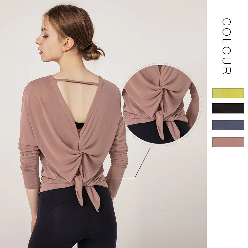 Осенние однотонные рубашки для йоги одежда с длинным рукавом быстросохнущая