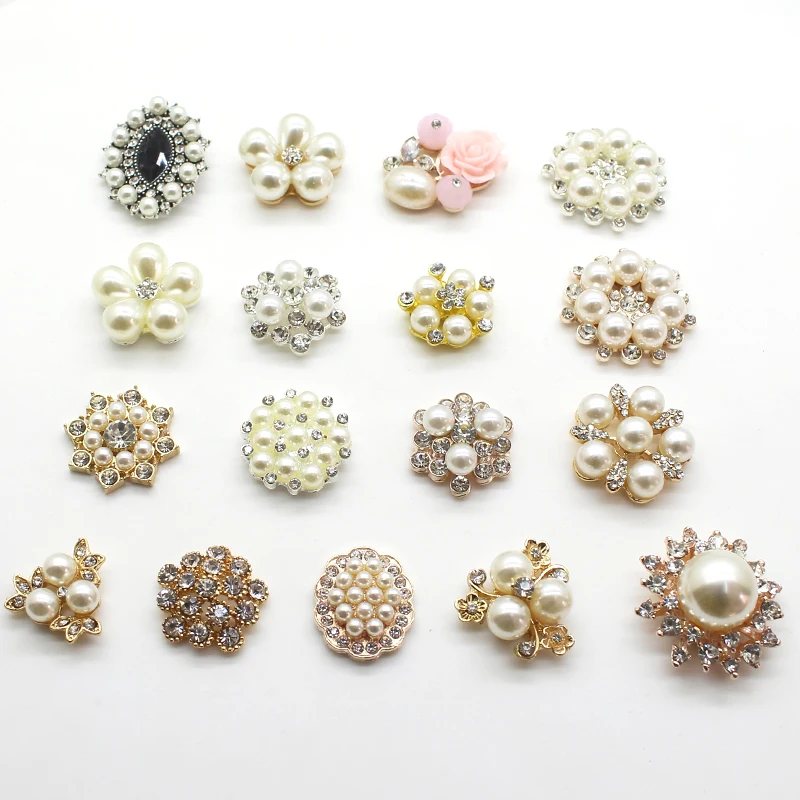 5 шт./лот цветы жемчуг стразы кнопки из цинкового сплава полимера с плоским