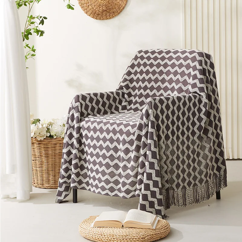 

Nordic Knitted Sofa Towel Sofa Blanket Striped Wave Line Blanket Hotel Bed and Breakfast Air Conditioning Cover Blanket