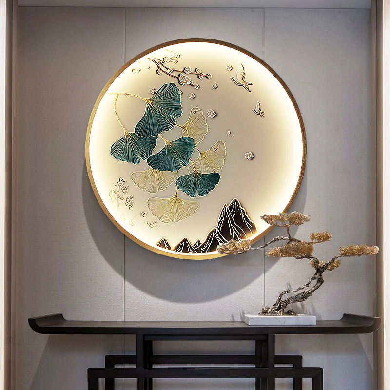 

GY 3D Three-Dimensional Relief New Chinese Style Home Entrance Painting Lamp round Background Wall Landscape Wall Painting Lamp