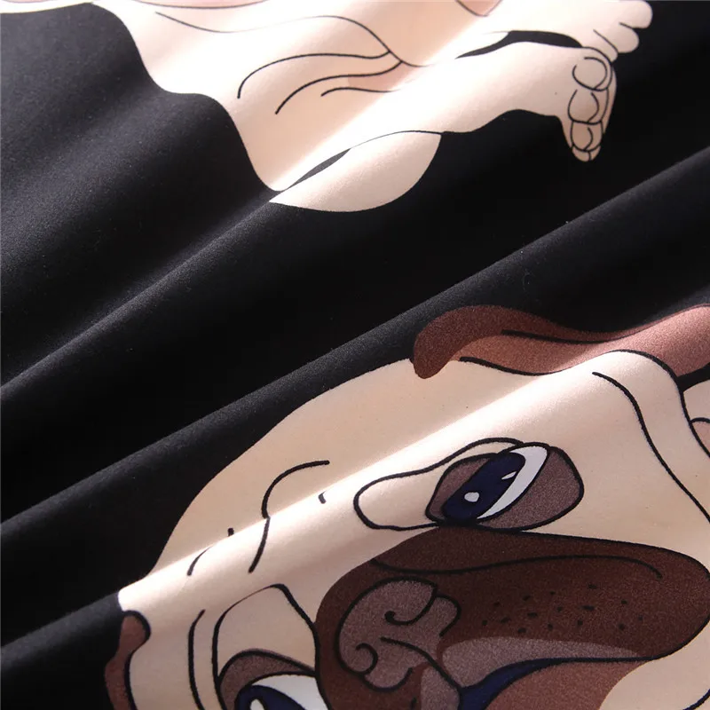 Домашний декор черный мопс печатных постельное бельё сердцем и собачкой