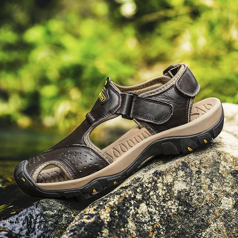 Мужские мягкие классические сандалии кожаные в римском стиле удобные летние