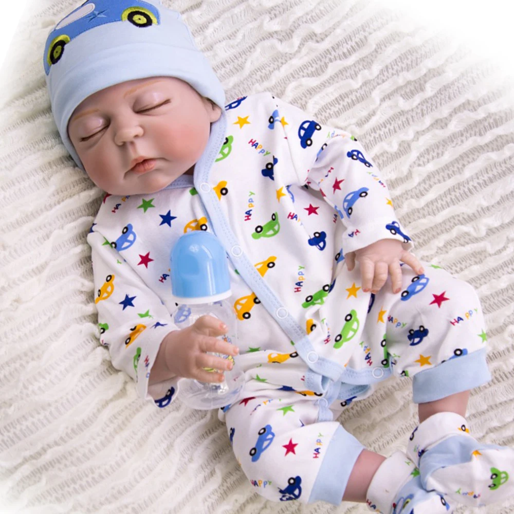 

Realistic Reborn baby full silicone vinyl body doll 23" 57cm closed eyes newborn boy bebe reborn bonecas can bathe doll gifts