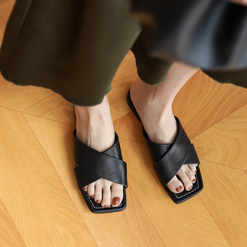 

Brand Designer Women Slippers Open Toe Slip on Flat Heel Ladies Black Beige Slippers Summer Slides