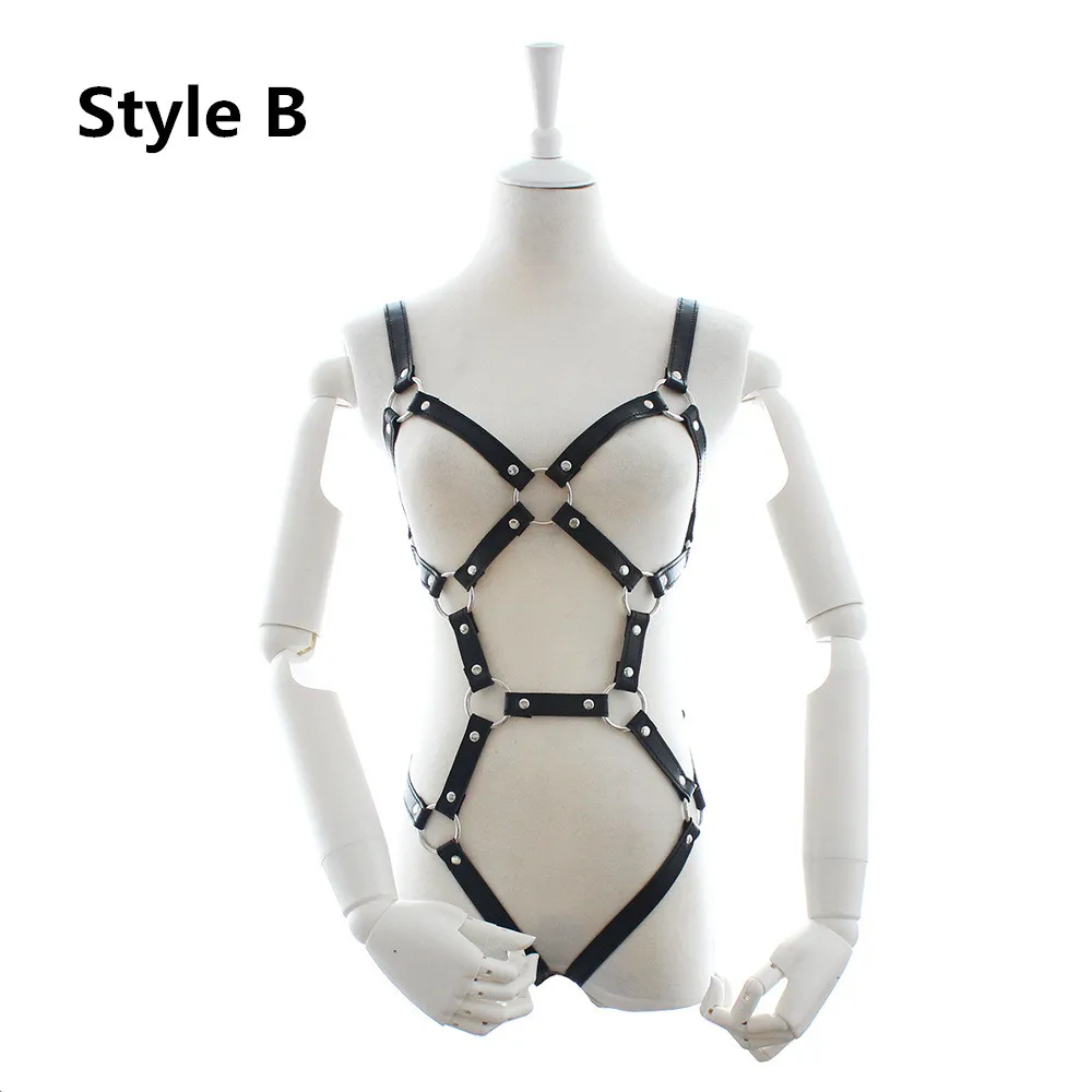 BDSM Bondage Leather Body Harness Lingerie With Erotic Garter Belts Chastity For Fetish Slave Restraints Exposed Breast |
