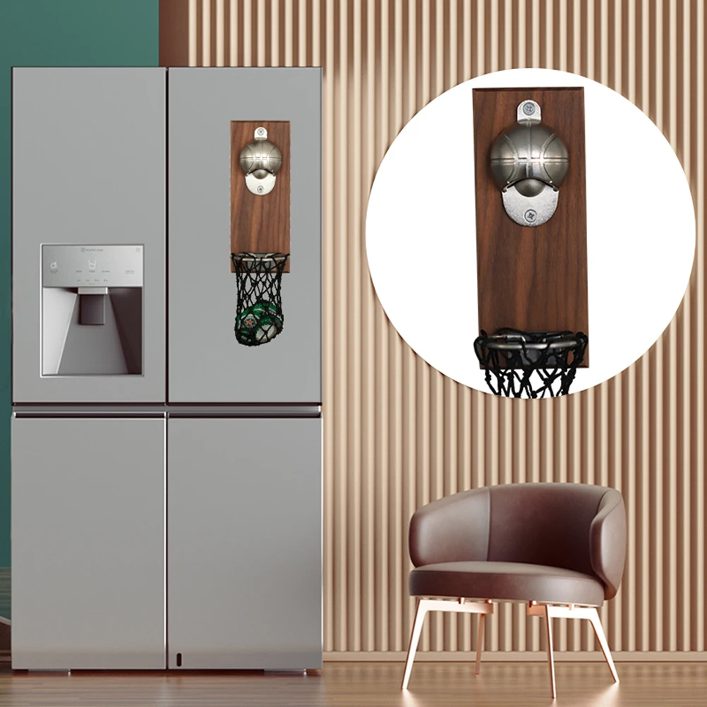 Creative Magnetic Bottle Opener Wall Mounted Fridge Beer Embedded Solid Wood Magnet Cap Catcher For Wine Zinc Alloy | Дом и сад