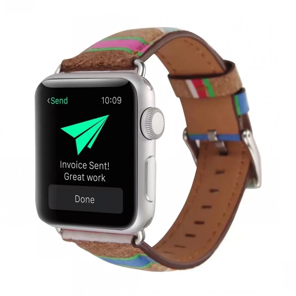 Цветной модный ремешок для Apple Watch 38 мм 42 40 44 кожаный браслет из древесины iWatch