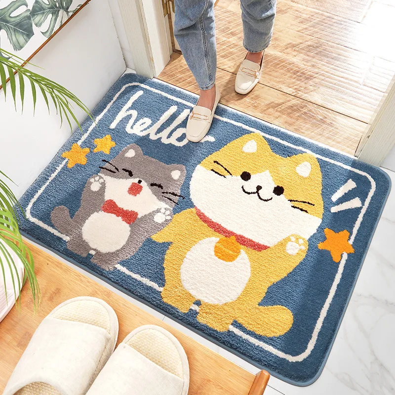 

Japanese Cartoon Cat Doormat Microfiber Flocking Bath Mat Non-Slip Absorbent Bedroom Decoration Rug Entrance Door Mat Floor Mat