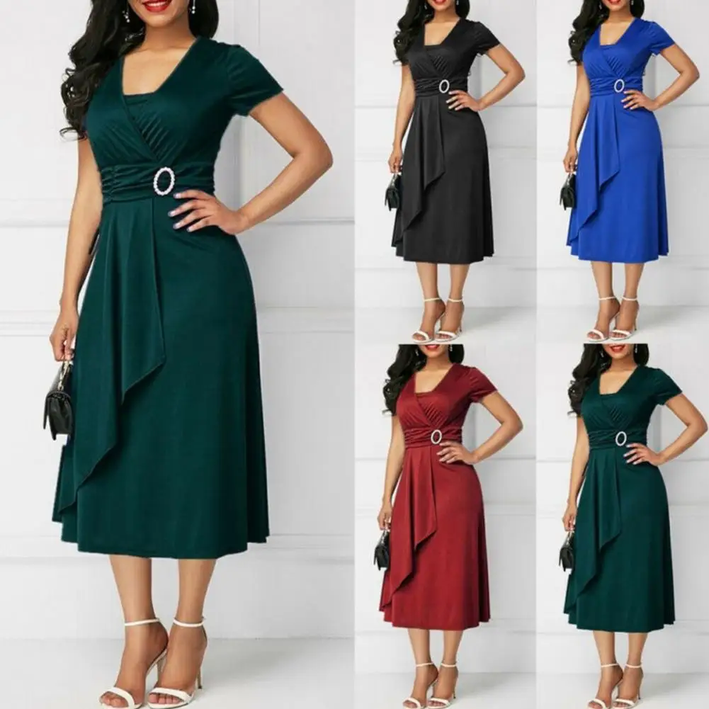 Женское платье с асимметричным подолом элегантное вечернее V образным вырезом и