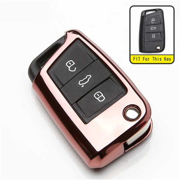 Pink ТПУ автомобильный чехол для ключей для Skoda Octavia 2 Fabia 3 Rapid Karoq Kodiaq Superb чехол для защиты ключей брелок Стайлинг - Название цвета: Pink