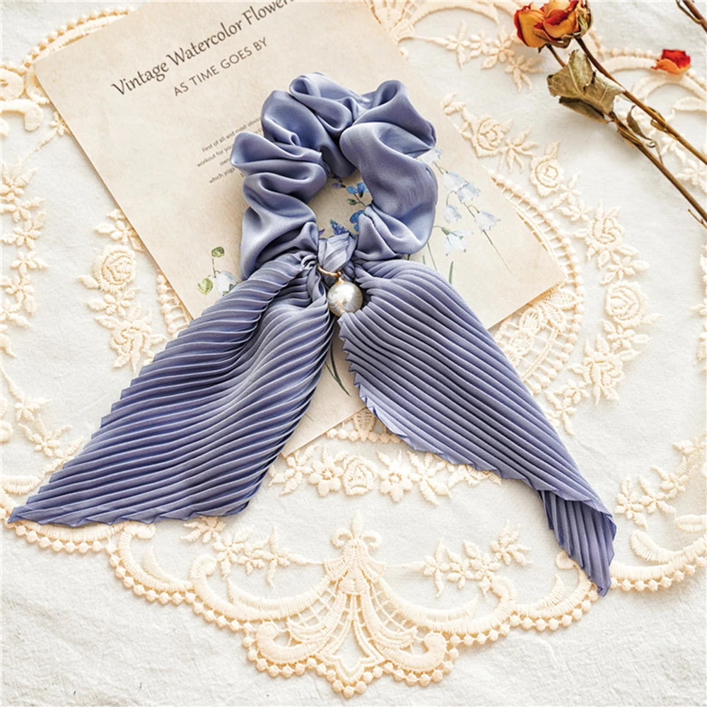 

Candy Color Women Hair Scrunchies Ponytail Holder Hairbands Pleated Pearl Scrunchies Girls Hair Ties Hair Accessories Gifts