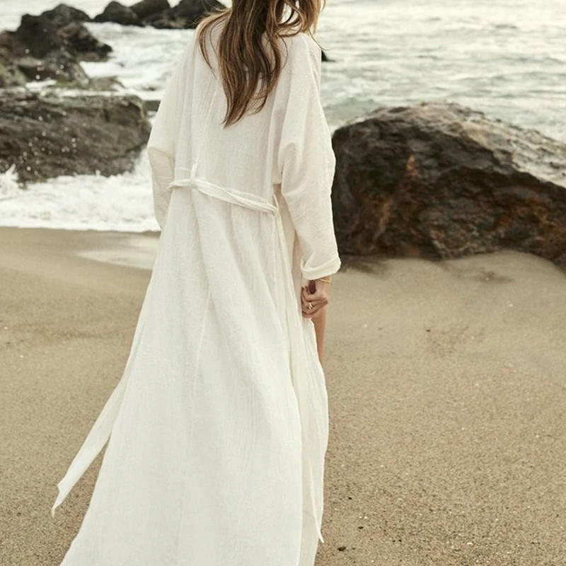 Белое богемное пляжное платье макси парео 2021 Пляжная туника для пляжа кардиган с