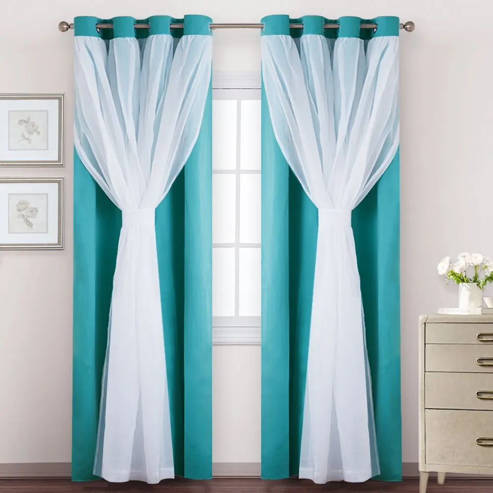 Turquoise NICETOWN белая прозрачная вуаль затемненная занавеска хромированное кольцо драпировка стиль мечты для гостиной 1 панель с 2 завязками сзади - Цвет: Turquoise