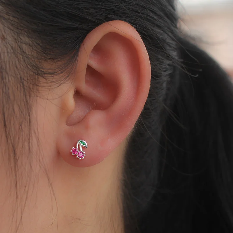 Trusta 925 пробы серебряные женские ювелирные изделия Модные Милые Tiny6mmX7mm вишневые серьги-гвоздики с фианитами для дочерей девочек DS585