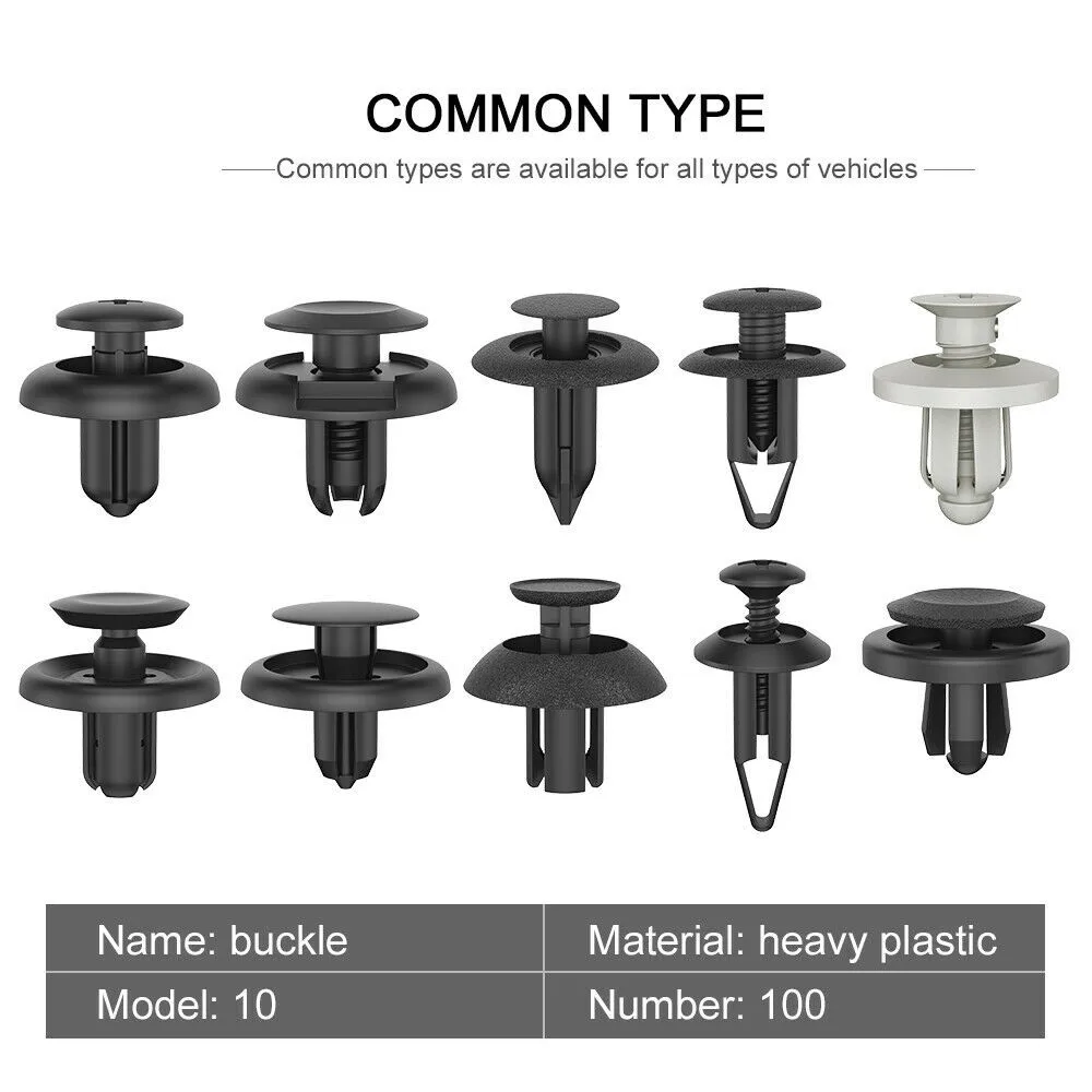 

100pcs Plastic Fastener Clips Black Grey No Damage To Vehicle Weatherroof Light Weight Interior Accessories Automobiles Parts