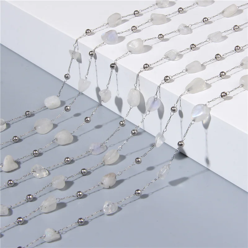 1M Stainless Steel Natural Stone Beads Chains Blue Moonstone Gemstone Dainty Chain DIY Jewelry Bracelets Necklace Making | Украшения и