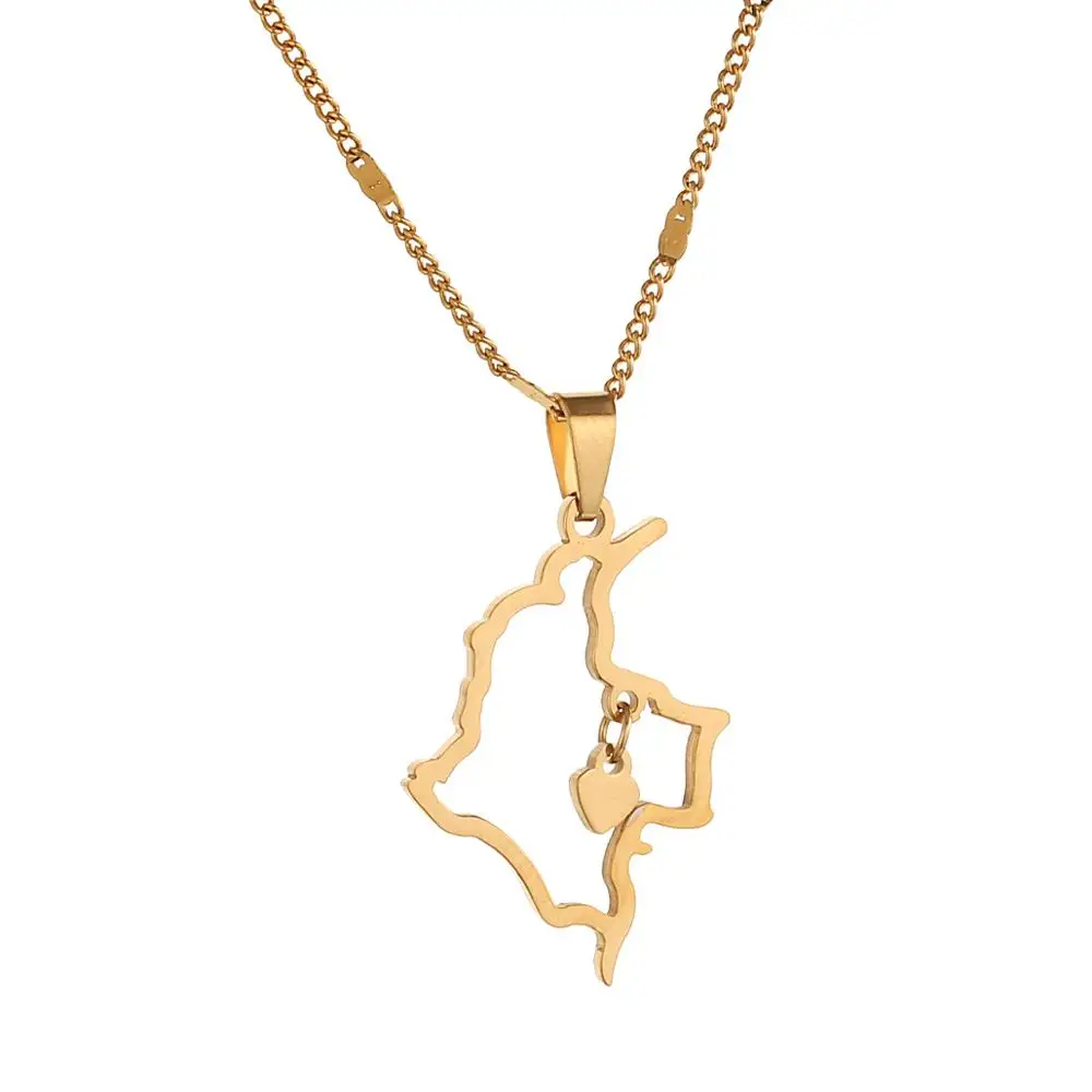 Ожерелье с подвеской в виде сердца из нержавеющей стали картой