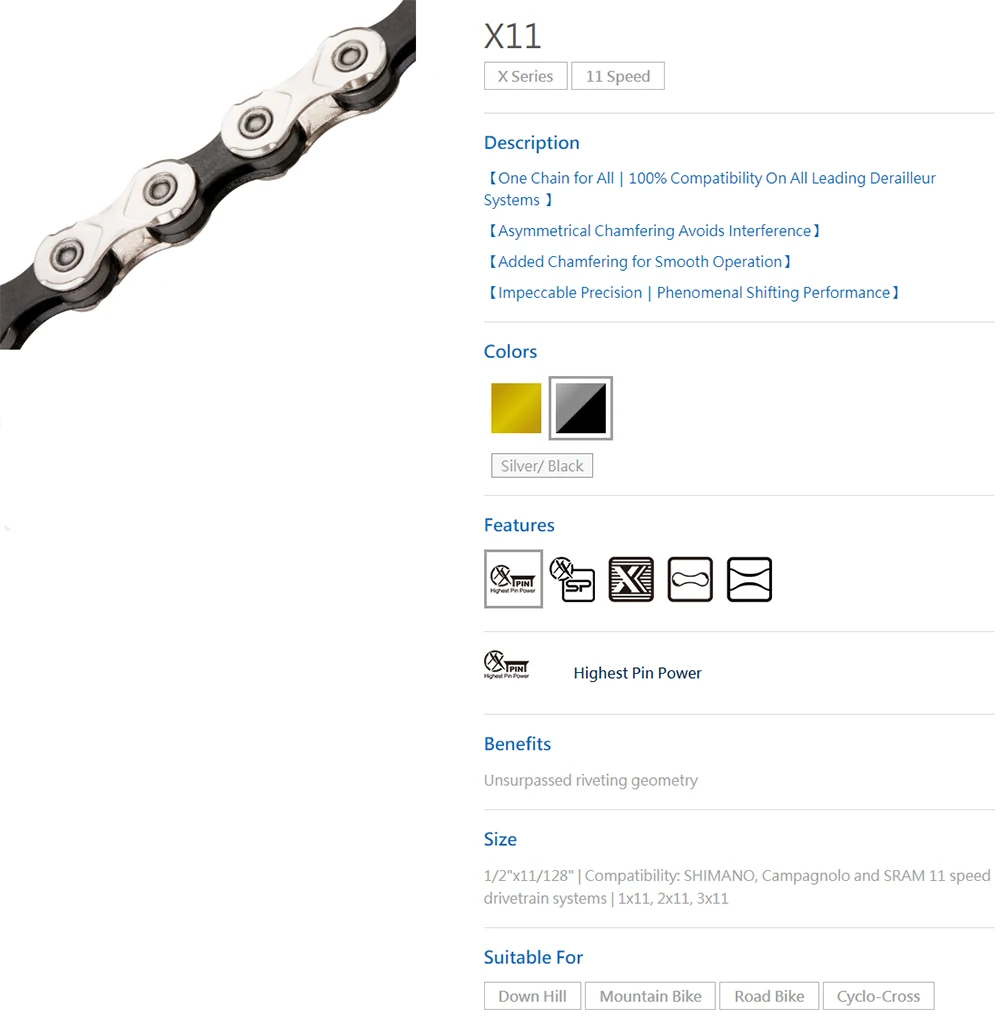 X8 X9 X11 X12 Mountain Road Bicycle Chains 8 9 10 11 12 Speed MTB Bike Chain 116 118 126L KMC Chains