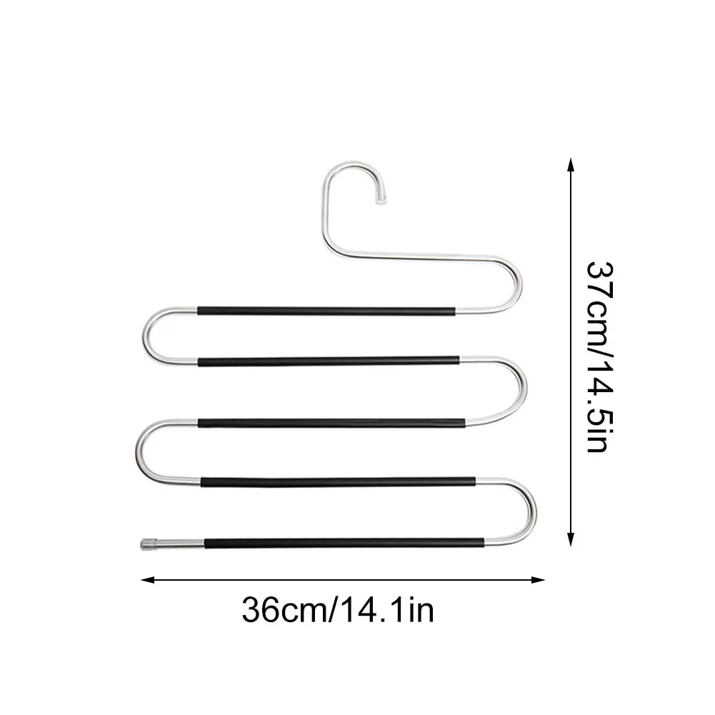 

Multifunctional Stainless Steel Pants Hangers Pants Rack Jeans Organizer Hanger 5 Layer S Shaped Non-Slip For Pants Silver 4PCS