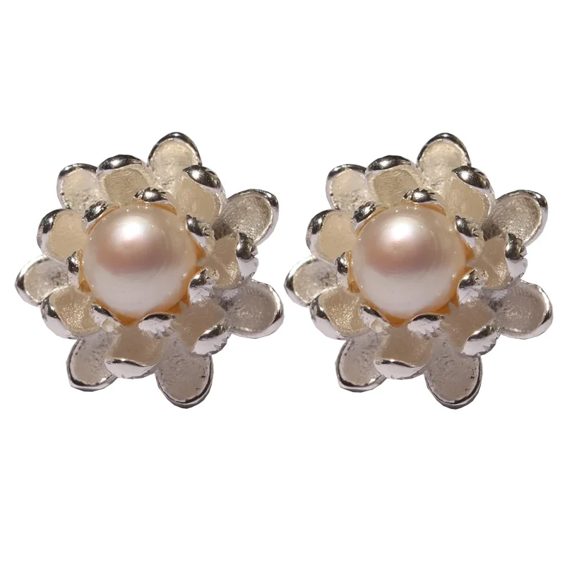 Серьги из стерлингового серебра 925 пробы серьги лазурита жемчуга цветов лотоса