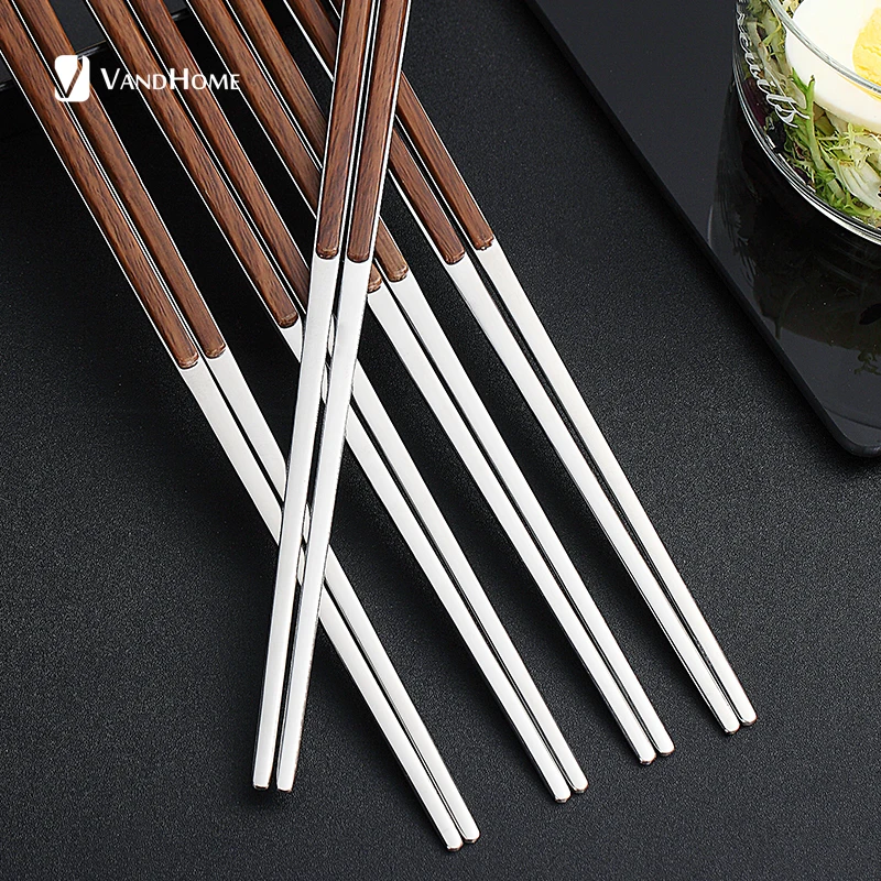 

VandHome 5 Pcs/set 304 Stainless Steel Chopsticks Set Korean Chopsticks With Plastic Handle Reusable Sushi Sticks Food Baguette