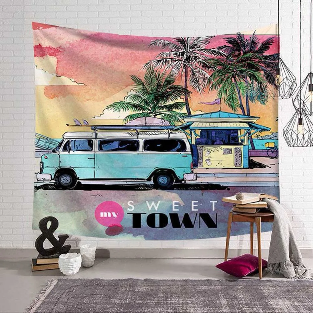 

Sweet Town Tapestry Bohemian Wall Hanging Seaside Scenery Coconut Palm Wall Tapestry Tenture Murale Mandala Beach Towel Yoga Mat