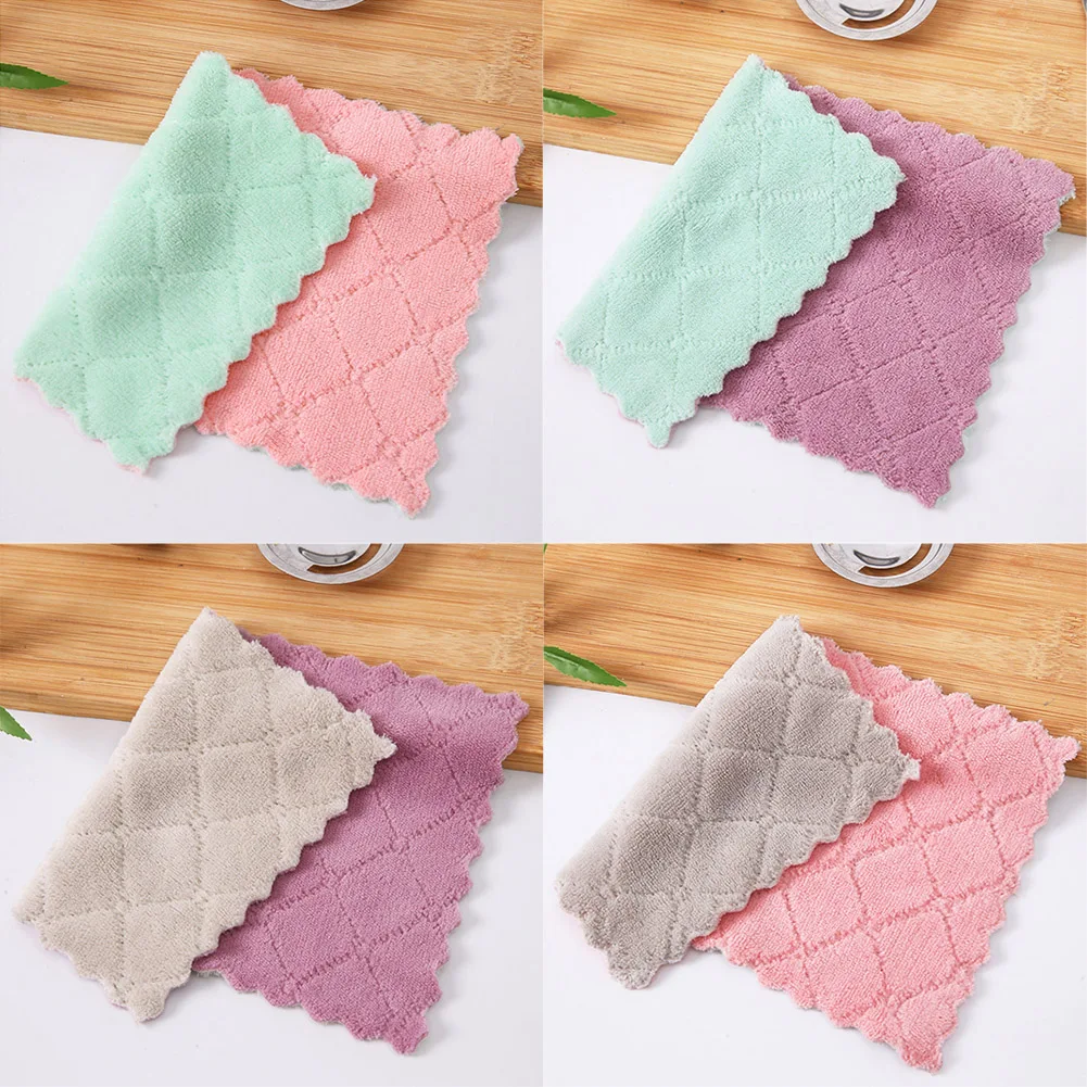 

Kitchen Cleaning Dish Towel 5 Pcs Double-sided Absorbent Nonstick Oil Washable Superabsorbent Coral Velvet Dish Towels Apr17