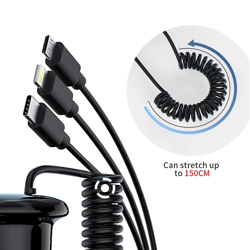 Universal 3 in 1 Cigarette Lighter Car Charger 15W Cables Type-C/IOS/Micro-USB Mini Power Adapter Socket for GPS/DVR/Phone | Автомобили и