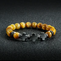8mm hot hematite cross natural wood lava stone onyx meditation beads bracelet for women men prayer bracelets yoga jewelry gifts