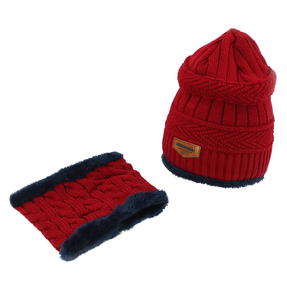 

2pcs Unisex Child Beanies Cap Set Toddler Baby Girls Boys Solid Hat Winter Warm Knitted Beanie Cap+scarf Keep Warm Set Kids Cap