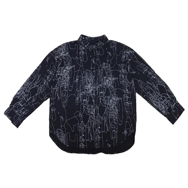 

XITAO Black Print Blouse Women Loose Fashion All Match Casual Korean Style 2020 Autumn White Long Sleeve Shirt Goddess ZP1919