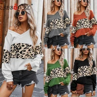sebowel autumn oversized pullover sweater for women casual loose long sleeve leopard print color block knit pullovers tops s xl