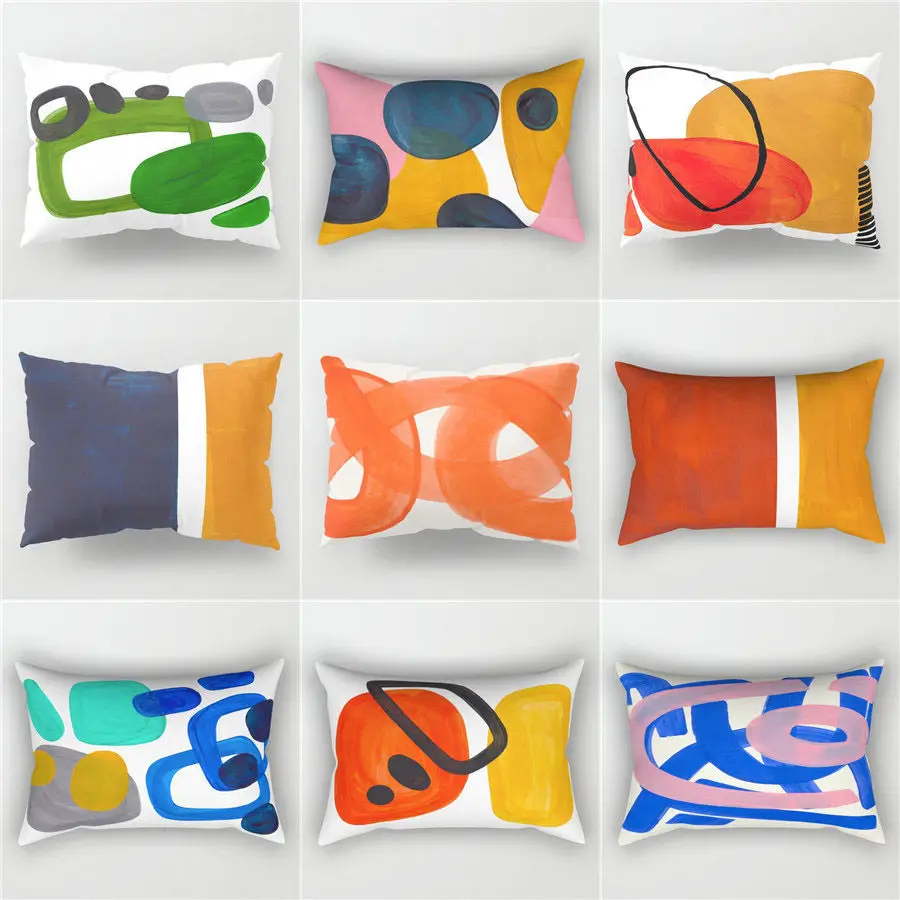 

Abstract Personality Geometric Lines Painted Waist Pillow Case Double Sided Printing Velvet Living Room Bedroom Sofa Cushion