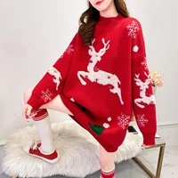 qiu dong season more new red christmas sweater female languid is lazy wind outside of jacquard knits